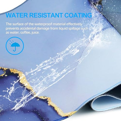 Gaming Mouse Pad, Large Pad with Non-Slip Rubber Base, Waterproof Mousepad with Stitched Edges, XXL Computer Long Keyboard Mouse Mat for Gamer, Office & Home, 31.5" x 15.7", Marble Blue - color: Marble Blue, size: 31.5 inches x 15.7 inches