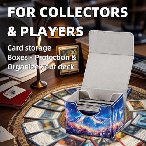 Trading Card Storage Box, Holds 100+ for MTG Cards, PU Leather with Magnetic Closure, Starry Whales Fantasy Print Durable Deck Box for Magic the Gathering, Trading Card Games - color: Starry Whales Fantasy Print
