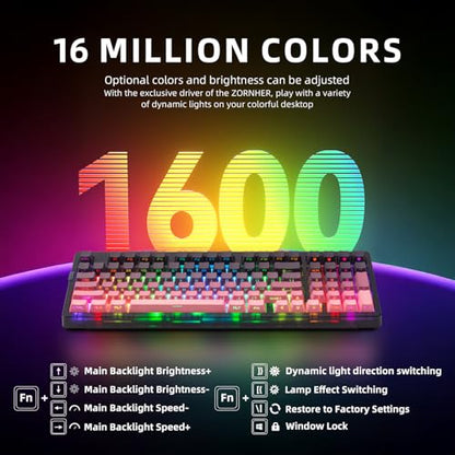 ZORNHER ZH980 Mechanical Keyboard Wireless,95% Pink Creamy Keyboard with Number Pad,Gaming Keyboard with Number Pad,Lighted Up PBT Keycaps,Loud Keyboard Clicky Blue Switches,Full Size - color: Blackberry, size: Clicky Switch