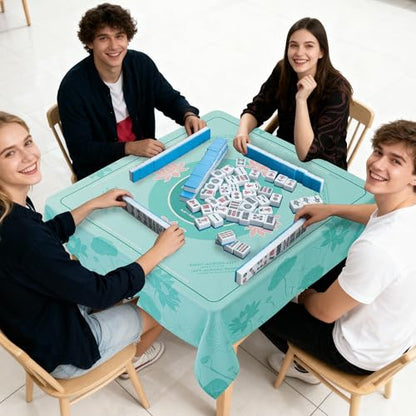 HOMBYS Elegant Lotus Mahjong Table Cloth 55x55 Inch, Square Mahjong Mat with Beginner Game Rules, Spill-Resistant Cover for Card & Tile Game Tables (Mint Green) - color: Mint Green