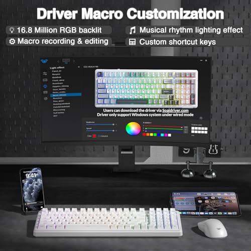 AULA F99 Wireless Mechanical Keyboard,Triple-Mode(BT5.0/2.4GHz/USB-C),Gasket Mounted Creamy Keyboard with Linear Switches, Side Printed PBT Keycaps,RGB Backlit PC Gaming Keyboards for Win/Mac - color: White