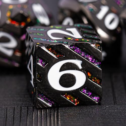 Inlay Metal Dice Set 7pcs – Heavy Zinc Alloy DND & RPG Dice for Tabletop Games - color: Black Nickel Bicolor
