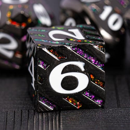 Inlay Metal Dice Set 7pcs – Heavy Zinc Alloy DND & RPG Dice for Tabletop Games - color: Black Nickel Bicolor