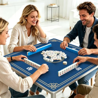 Mahjong Mat for Table, 31.5" x 31.5" Noise Reduction Non Slip Waterproof Mahjong Table Mat with Carrying Bag, Suitable for Mahjong, Poker, Board Games, Dominoes, and Card Games(Blue) - color: Blue