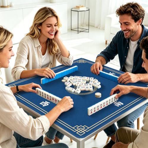 Mahjong Mat for Table, 31.5" x 31.5" Noise Reduction Non Slip Waterproof Mahjong Table Mat with Carrying Bag, Suitable for Mahjong, Poker, Board Games, Dominoes, and Card Games(Blue) - color: Blue