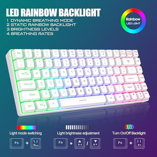RedThunder K84 Wireless Keyboard and Mouse Combo, Rainbow Backlit Rechargeable Battery, 75% Layout TKL Ultra Compact Gaming Keyboard & Lightweight 3200 DPI Honeycomb Optical Mouse (White) - color: White