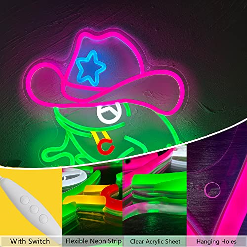 Frog Cowboy Neon Signs,Frog Cowboy Lamp Led Signs Lights Neon Signs for Wall Decor, Adjustable Brightness Night Light Man Cave Game Room Decor, USB Powered for Bedroom Party Bar Wedding Christmas - style: Frog Cowboy