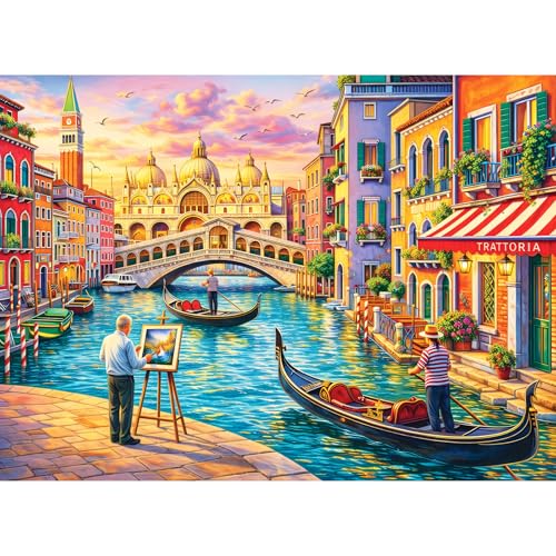 Romantic Venice Canal 300 Piece Jigsaw Puzzle, Italian Scenery | Fun and Challenging Puzzle for Family Time, Relaxing Gift for Adults, Kids, Seniors, 20.5 x 15 in - style: Venetian Sunset Canal