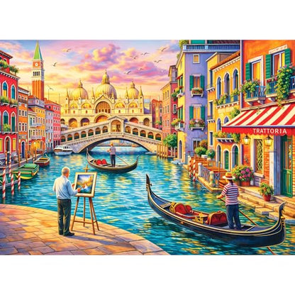 Romantic Venice Canal 300 Piece Jigsaw Puzzle, Italian Scenery | Fun and Challenging Puzzle for Family Time, Relaxing Gift for Adults, Kids, Seniors, 20.5 x 15 in - style: Venetian Sunset Canal