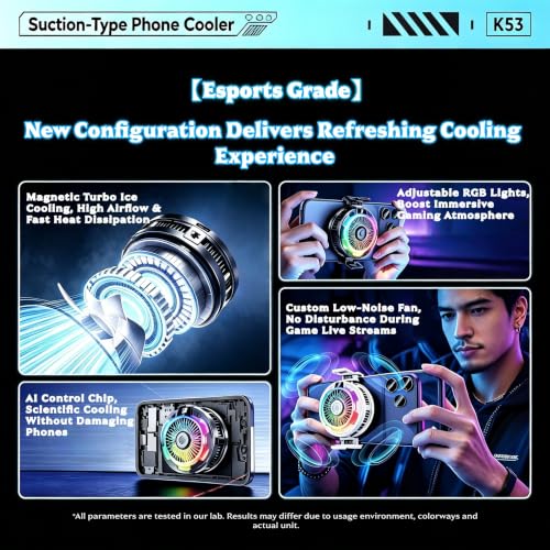 Magnetic Phone Cooler for Gaming, Cell iPhone Cooling Fan Hot Weather, Portable RGB Mobile Enfriador para Celular Case, Ventilador para Telefono ipad Keep Phone Cool, for iPhone/Android Series Phone
