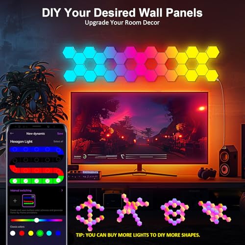 Hexagon LED Light Panels 8 Pack – RGB Wall Decor Lights with Music Sync, App & Remote – Modular Home & Christmas Decor for Bedroom, Living Room, and Room Decor