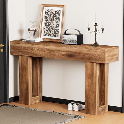 63 Inch Long Console Table, Narrow Rectangular Sofa Table Behind The Couch, Farmhouse Entryway Table for Entrance, Hallway, Living Room (Brown) - color: Brown, style: No Socket