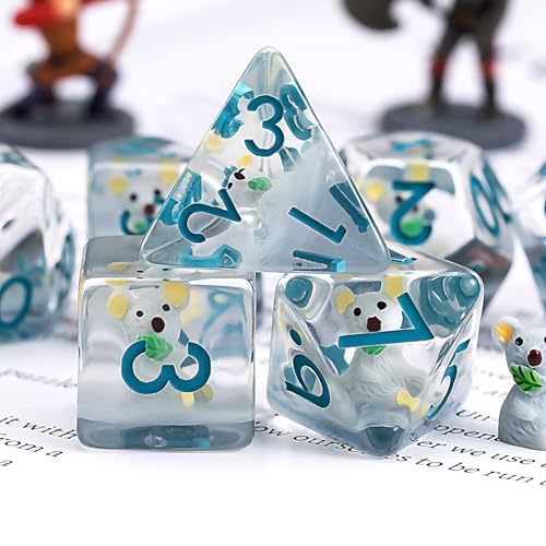 DND Resin Koala Dice Set, D&D Polyhedral Dice for Dungeons and Dragons RPG, MTG Role Playing Games D and D Dice 7pcs D20 D12 D10 D8 D6 D4 - color: Koala