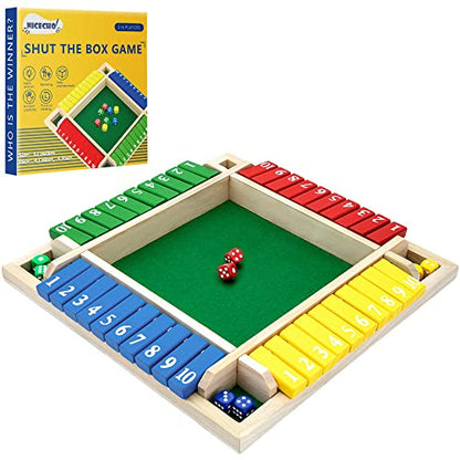 Shut The Box Game, 12 Inches Family Wooden Board Table Math Dice Games for Adults and Kids, 2-4 Player Classics Tabletop Version Games for Classroom,Home,Party or Pub - size: 12*12inch