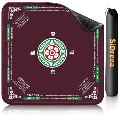 Mahjong Mat 32.4” x 32.4”, 3mm Thick Non-Slip Rubber Back Mahjong Table Mat, Noise Reduction Waterproof Mahjong Game Mat for Table, Mahjong Tile Mat for Cards, Dominoes & Board Games - color: Wine Red