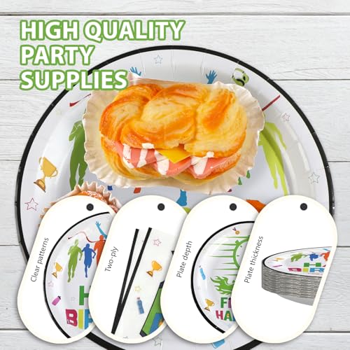 96 Pcs Happy Running Birthday Party Decorations, Serves 24 | Find Your Happy Pace Plates and Napkins Sports Fitness Tableware Set for Athletes Run Marathon Birthday Sports Party Supplies - style: Run Happy Birthday Plates m