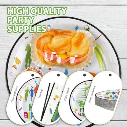 96 Pcs Happy Running Birthday Party Decorations, Serves 24 | Find Your Happy Pace Plates and Napkins Sports Fitness Tableware Set for Athletes Run Marathon Birthday Sports Party Supplies - style: Run Happy Birthday Plates m