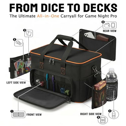 Board Game Bag with Multi-Pockets – Convertible Tote & Shoulder Carry, Includes 5 Elastic Box Bands, 20.5 x 12.6 x 12.6 Inches, for Game Night, Travel & Storage for Gamers (Black) - color: Black