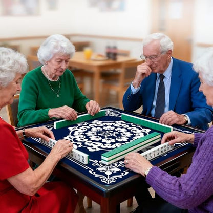 Blue Mahjong Mat for Table (31.5 X31.5 in), Non-Slip Noise Reduction | Mahjong Table Mat, Mah Jong Mat with Carrying Bag, Game Table Cover for Mahjongs Poker Card Dominoes, Christmas Gift - color: Fa