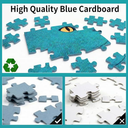 1000 Piece Puzzle for Adults, Colorful Whimsical Cat Faces Illustration, Premium Matte Finish, Thick Blue Cardboard, Fun and Challenging Jigsaw Puzzles for Cat Lovers - color: Rainbow Cats Squad