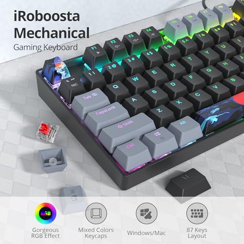 75% Mechanical Gaming Keyboard with Red Switch, RGB LED Backlit Keyboard Black, 87 Keys Compact TKL Wired Computer Keyboard for Windows Laptop PC Gamer (87 Dark) - color: 87 Dark/Red Switch