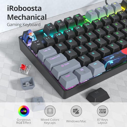 75% Mechanical Gaming Keyboard with Red Switch, RGB LED Backlit Keyboard Black, 87 Keys Compact TKL Wired Computer Keyboard for Windows Laptop PC Gamer (87 Dark) - color: 87 Dark/Red Switch