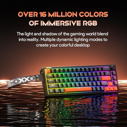 x FURYCUBE 68% Mechanical Gaming Keyboard with RGB Backlit, Wired Keyboard Volume Knob Gasket Mount with PBT Keycaps,Pre-lubed Linear Switches, Hot-Swap Creamy Keyboard, for FPS Games - color: Black+Orange