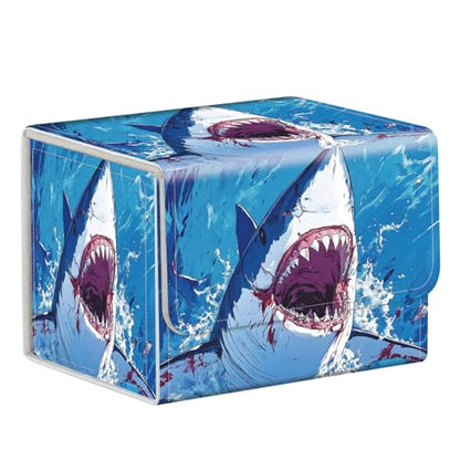 Commander Deck Box for Trading Cards - Fits 100+ Double Sleeved Cards, PU Leather MTG TCG Storage Case with Strong Magnetic Closure, Great White Shark - color: Great White Shark