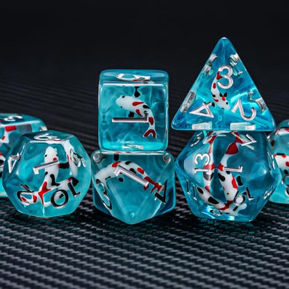 Fish/Animal Resin D&D Dice Set, 7pcs Polyhedral Dice (D4, D6, D8, D10, D12, D20, D%) for Dungeons and Dragons, RPG, MTG, Role Playing Games - color: Black and Red Fish