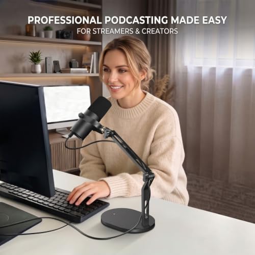 Desktop Microphone stand,Gaming Microphone Boom Arm Stand,Weighted Base | Aluminum Mic Arm with 3/8" to 5/8" adapter, compatible with Blue Yeti HyperX Fifine most mics for podcast and streaming