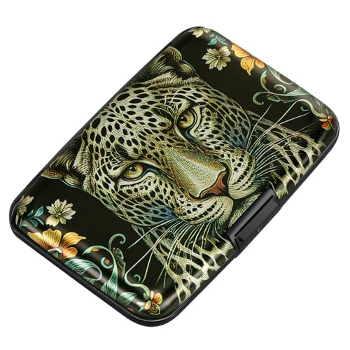ELFISH Mini RFID Aluminum Wallet Credit Cards Holder Business Card Case Metal ID Case for Men Women(Black Leopard) - color: Black Leopard