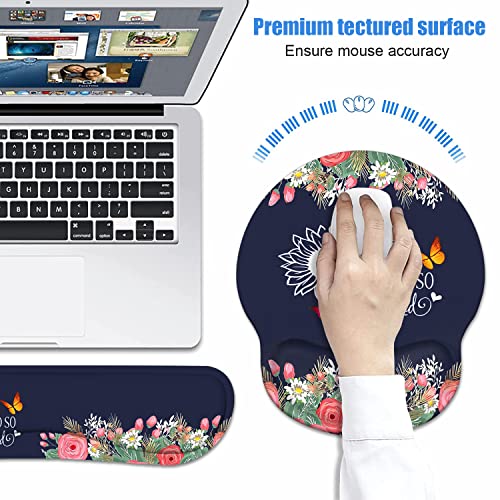 Keyboard Wrist Rest + Mouse Pad Wrist Support Set with Coasters, She Believed She Could So She Did Inspirational Quote Design Non-Slip PU Base Ergonomic Mousepad for Home Office Working Studying - color: She Believed She Could So She Did-2