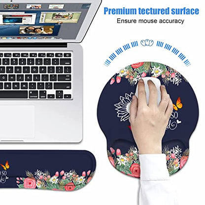 Keyboard Wrist Rest + Mouse Pad Wrist Support Set with Coasters, She Believed She Could So She Did Inspirational Quote Design Non-Slip PU Base Ergonomic Mousepad for Home Office Working Studying - color: She Believed She Could So She Did-2