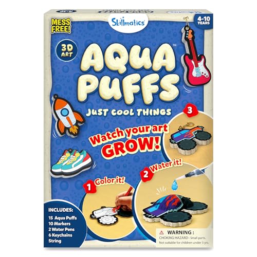 Skillmatics Aqua Puffs - 3D Art Kit, Just Boy Things, Mess-Free Paint by Number Craft for Kids, DIY Color & Inflate Activity, Travel Toys & Creative Gift for Ages 4, 5, 6, 7, 8, 9, 10 - color: Just Boy Things
