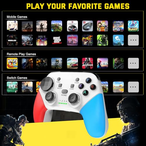 Joso Wireless Mobile Gaming Controller for iPhone, Android, iPad, Tablet, PC, Phone Controller with Phone Clip Supports Cloud Game, COD Mobile, Genshin Immpact, Remote Player Gamepad - color: White+Blue+Red