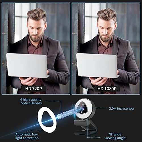 Angetube Streaming Webcam with Ring Light, Computer Camera with Microphone | 1080P@30fps, 5X Digital Zoom HD Web cam for Xbox Twitch Gaming, USB PC Web Camera for PC Laptop Desktop Mac