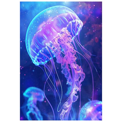 300 Piece Puzzle for Adults Glowing Jellyfish Puzzles 15x10 Inches | Ocean Scene Jigsaw Puzzle for Adult Kids Home Decoration Birthday Party Gift Toys