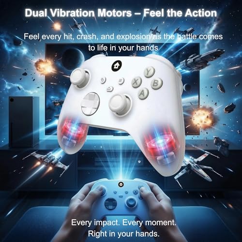 Elenai Wireless Gaming Controller Compatible with Xbox One X S, Xbox Series X S, PC, Android, Bluetooth Gamepad with 1400mAh Rechargeable Battery, LED Power Display, 3.5mm Audio Jack, Ergonomic Grip, White