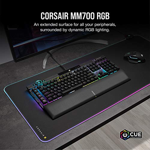 Corsair MM700 RGB Extended Cloth Gaming Mouse Pad - 36.6" x 15.8" - 360° RGB Lighting - Two USB Port Hub - Thick Rubber - Black - size: 36.6L x 15.8W inches