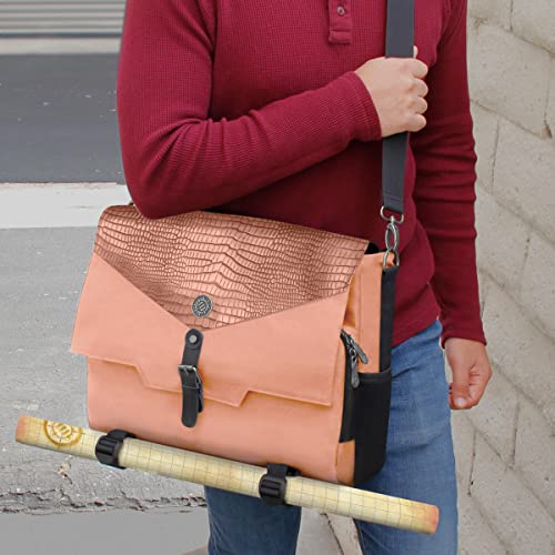ENHANCE Collector's Edition RPG Player's Essentials DND Bag - Dragon Hide Exterior Messenger Bag Fits 2-4 Books, Binders, Dice & Accessories, with 17 inch Laptop Slot, Battlemap Straps (Dragon Pink) - color: Dragon Pink