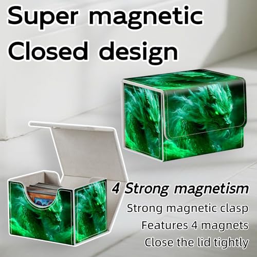 Trading Card Storage Box, Holds 100+ for MTG Cards, PU Leather with Magnetic Closure, Green Mist Dragon with Glowing Eyes Durable Deck Box for Magic the Gathering, Trading Card Games - color: Green Mist Dragon with Glowing Eyes