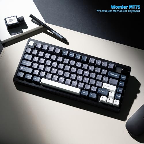 Womier 75% Wireless Mechanical Gaming Keyboard with Knob & Display | Bluetooth 5.0/2.4GHz/USB C Thocky Creamy Keyboard for PC Computer, 8000mAh Battery Hot Swap keyboard for Win/Mac (MT75-Grey) - color: Grey