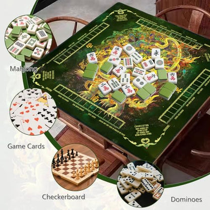 Mahjong Mat,Non-Slip and Noise Reducing Portable Mahjong Accessories | 31.5" x 31.5" with a Carrying Bag,Game Table Mat for Board Games, Card Games, Dominoes - color: Turtle