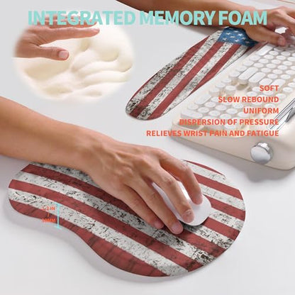 2-in-1 Ergonomic Set, Wave Rise Keyboard Wrist Rest and Massage Bulge Slope Mouse Pad Wrist Support, Cushion Memory Foam Integrated to Relieve Wrist Pain, American Flag - color: American Flag