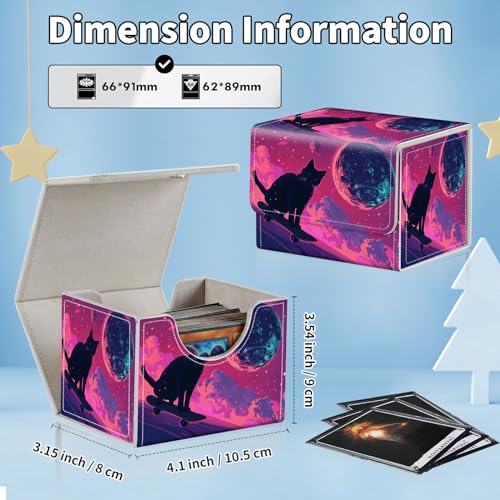 for MTG Commander Deck Box,Card Deck Box for Trading Yugioh MTG,Fits 100 Double Sleeved Cards,PU Leather Strong Magnet Case for Magic Commander TCG CCG,Cat Pink Sky - color: Cat Pink Sky