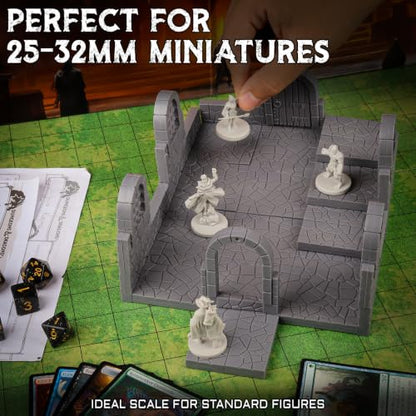 CZYY Magnetic Dungeon Tiles, 58 PCS Modular Terrain Set for RPGs, Basic Set | Double-Sided Texture, Paintable Gray Plastic, Quick Build 3D Battle Maps, Fits 25-32 mm Miniatures, Gift for DM & RPG Player