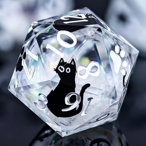 WizardsAracanum Cat Liquid Quicksand DND Dice Set Resin 7Pcs Dice DND with an Iron Box for DND COC Role Playing dice Games and Board Games Gift (Glitter Rainbow Black Cat) - color: Rainbow Giltter Black Cat