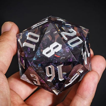 Cusdie Large D20 DND Dice 55mm with Sharp Edges, D&D 20 Sided Dice, Handmade Giant D20 for RPG, Table Games(Purple Black Octopus) - color: Purple Black Octopus