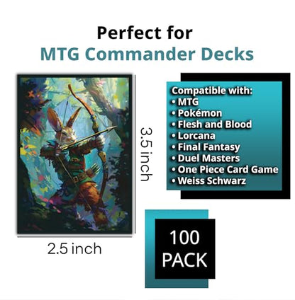 Rabbit Archer Card Game Sleeves – 100 Pack – Compatible with MTG – Perfect for Magic Bloomburrow Commander Decks Like Baylen, Finneas, & Ms Bumbleflower - color: Rabbit Archer