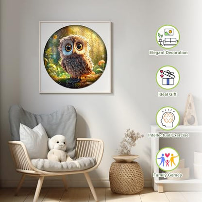 Wooden Puzzles for Kids Ages 6-8 - 50 Pieces Cute Owl Puzzle - Unique Animal Shaped Puzzles Ages 5-8 - Birthday Gift for Kids(11.4x11.4in)‌ - color: Cute Owl